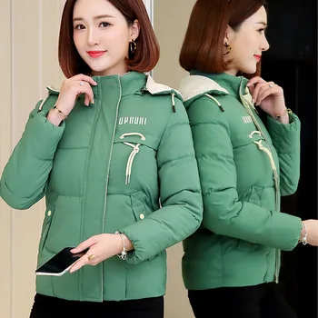 

2019 Winter Hooded Thick Denim Jacket Female Korean Coat Female Student Short Coat Pink Zipper Parkas Outerwear Coats Clothes