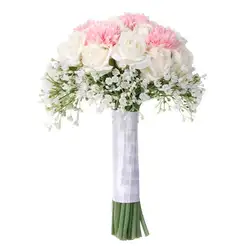 Романтические искусственные Gypsophila babysbreat розы ручной работы Свадебный букет лента Обернутая ручка вечерние украшения для дома