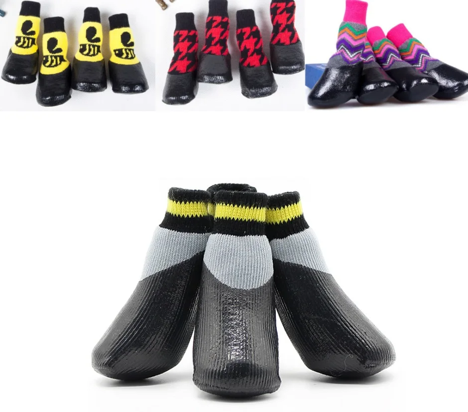 

4pcs/set Outdoor Waterproof Nonslip Anti-stain Dog Cat Socks Booties Shoes Wth Rubber Sole Pet Paw Protector For Small Large Dog