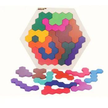 

Fun Kids Wooden Puzzles Colorful Hexagon Geometry Children Logic Table Game Toys