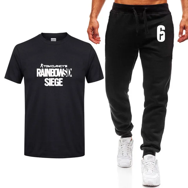 Summer Men t Shirt Tom Clancys Rainbow Six Siege T-shirt Casual Fashion Hip Hop cotton T-Shirt high quality T Shirts+pants suitX |