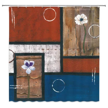 

Blue Pattern Abstract Modern Painting in Mondrian Colorful Bauhaus Waterproof Polyester Fabric Shower Curtain70 x 70 inches
