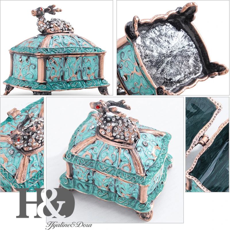 H&D, 12 стилей, ручная роспись, эмаль, животный узор, шарнирная металлическая коробка для безделушек, Ювелирное кольцо, дисплей, коллекционное, Рождественский Декор, ремесло