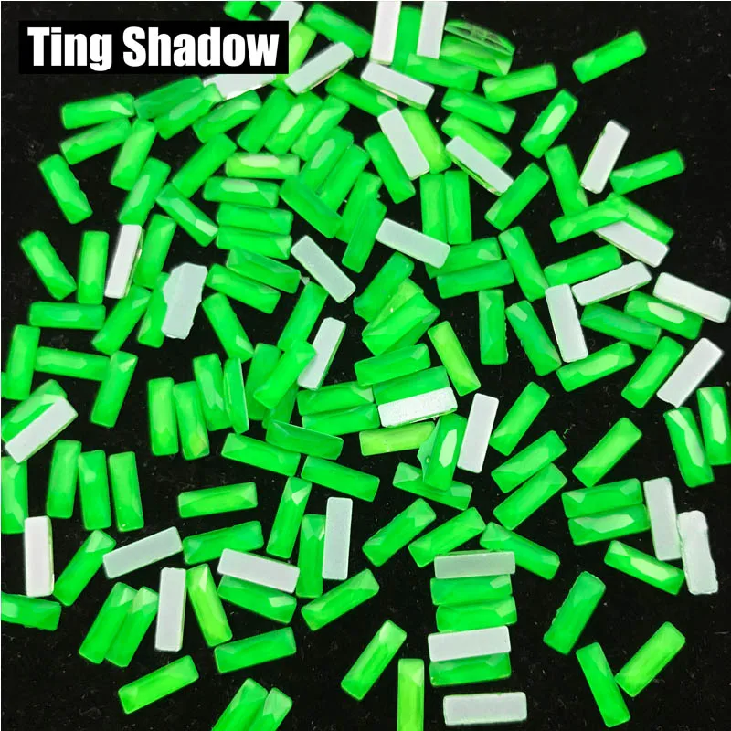 Green 120pcs Багет флуоресцентные хрустальные светящиеся не горячей фиксации ногтей неоновый зеленый розовый желтый Одежда со стразами 3D украшение для ногтей - Цвет: Green 120pcs