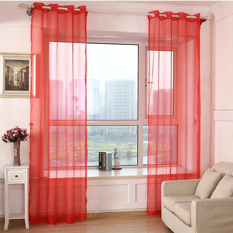 100% Polyester Solid Sheer Voile Curtains French Door Multi-Color Window Tulle Drapery Living Room Balcony Decoration Cortinas 5