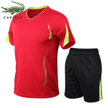 

CARTELO men's clothing new summer comfortable and breathable V-neck fashion men's sports suit мужская одежда