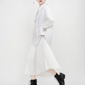 

Spring and summer 2020 new Korean sharp collar loose long sleeve shirt skirt color contrast Pleated Dress Fashion Women