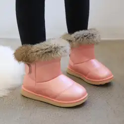 Детские резиновые сапоги; цвет розовый, белый; обувь для зимы; утепленные плюшевые зимние боты; Детские теплые кожаные короткие ботинки для