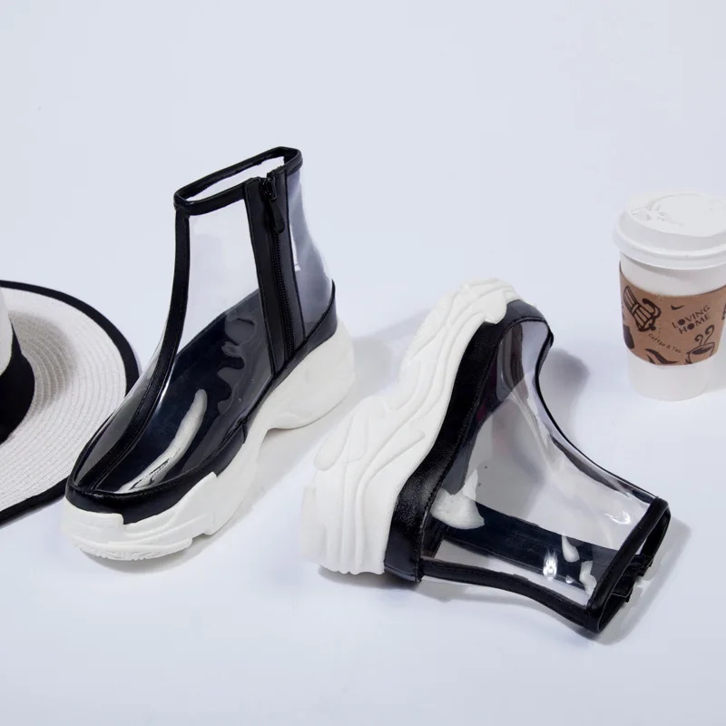 

Hot Selling Korean-style Versatile Transparent Colloidal Matter PVC Side Zipper Platform Ultra-Light Large Size Sports Short Boo