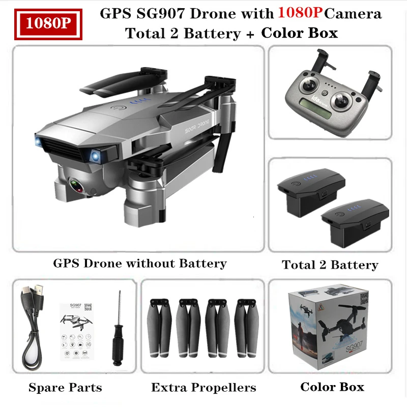 SG907 RC gps Мини Дрон 4K Квадрокоптер с 5G Wi-Fi 90 градусов Электрическая регулировка камера слежения за мной Квадрокоптер VS S167 E520S - Цвет: 1080P-Color Box-2B