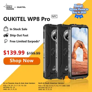 Перейти на Алиэкспресс и купить Новейший OUKITEL WP8 Pro NFC IP68 прочный спортивный телефон мобильный телефон 6,49 ''отпечаток пальца Android 10 4 Гб 64 Гб 5000 мАч 16MP Тройная камера