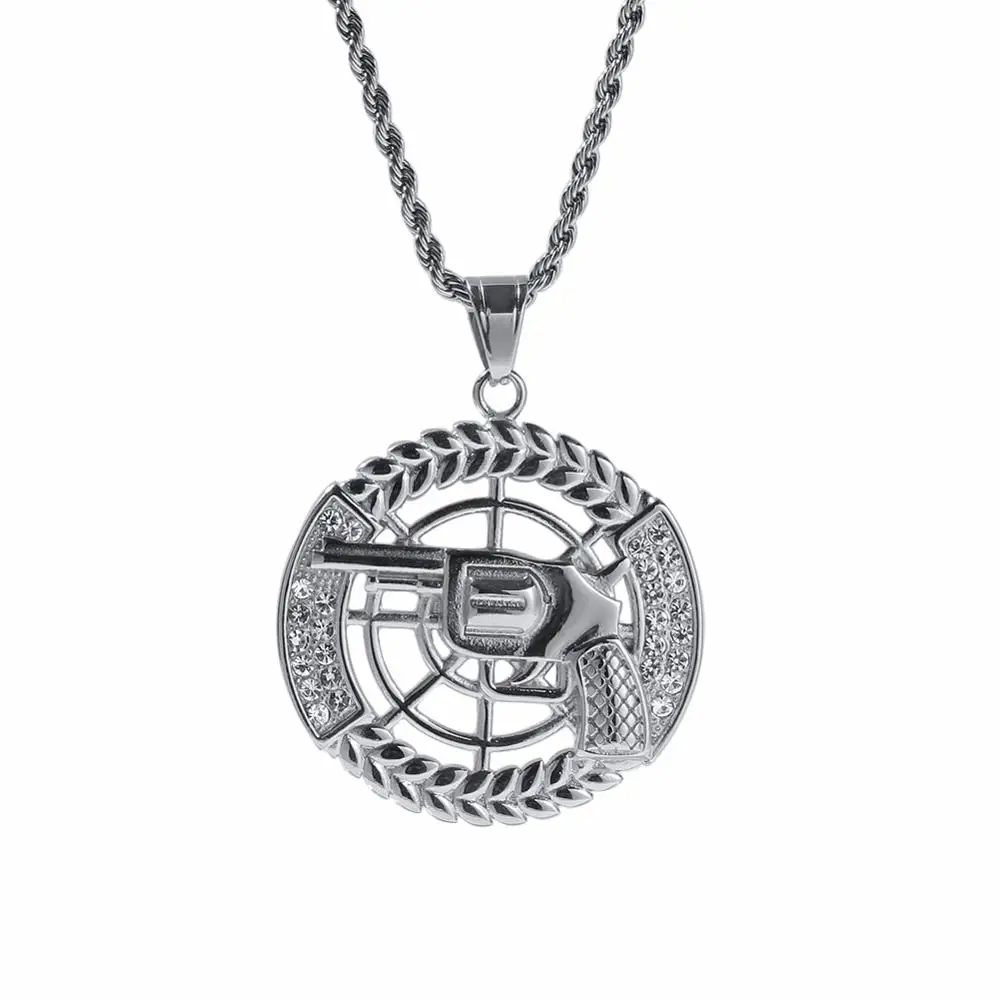 European and American hip-hop color-saving stainless steel gun pendant |