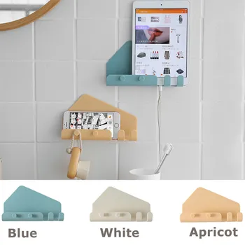

Large Paste Creative Mobile Phone Tablet Charging Bracket Door Bedroom Kitchen Bathroom Seamless Storage 4 Hook Storage Rack