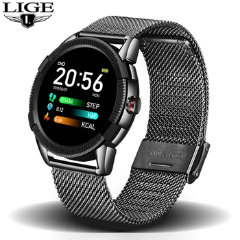 

LIGE 2020 Fashion New Stainless Steel Smart Watch LED Color Screen Bluetooth Remote Camera Sport smartwatch Heart rate detector
