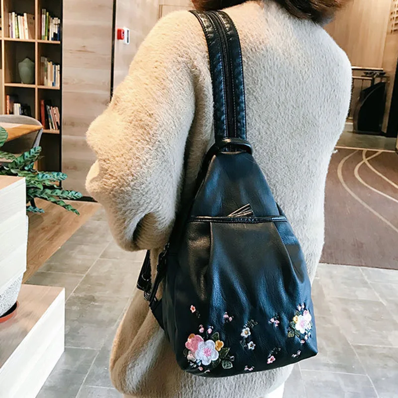 Национальный стиль вышивка сумка женская мода досуг путешествия двойного назначения небольшой рюкзак вышитые груди сумка дикая