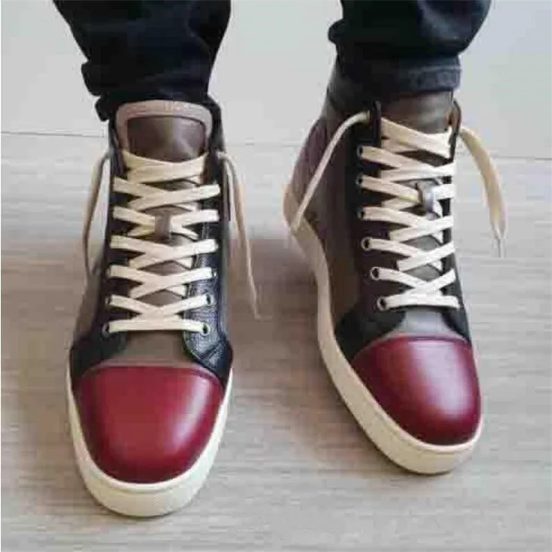 

Red bottom Luxurious Red Bottom Men Women Shoes Genuine Leather High Top Sneakers Shoes Outdoor Flat Walking Party Shoes35-46