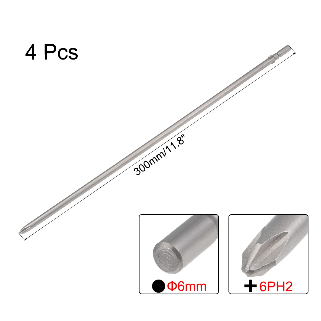 uxcell 4pcs Phillips Bits 6mm Round Shank 600mm Length Cross 6PH2 Magnetic Screw Driver S2 Screwdriver Bit | Инструменты