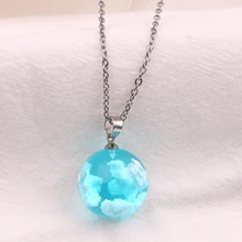 Ожерелье с подвеской в виде голубого неба и белого облака, прозрачное ожерелье с подвеской диаметром 18 мм для женщин, круглый шар, подарок для девочек и детей