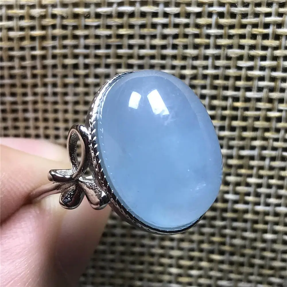 

Natural Aquamarine Ring For Woman Lady Man Blue Clear Crystal 17x14mm Beads Stone Silver Fashion Adjustable Ring Jewelry AAAAA