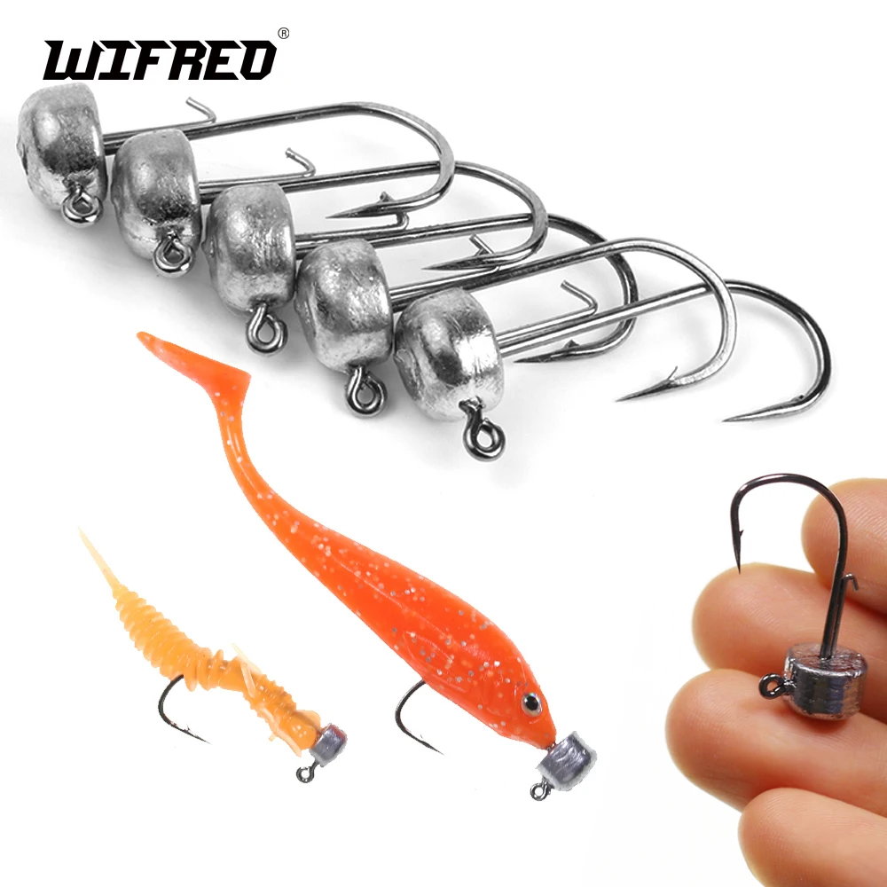 WIFREO 50PCS Worm Jig Hook 1.5g-5g Jig Head Hook Fishing Hook Leader Head  Jig Lure Bait Soft Worm Jig Hook For Fishing