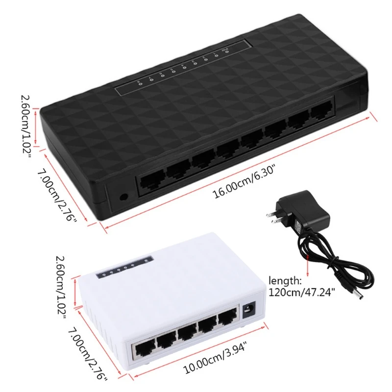 Прямая поставка 10/100 Мбит/с Ethernet 5/8 порт RJ-45 сетевой настольный коммутатор Auto-MDI/MDIX концентратор