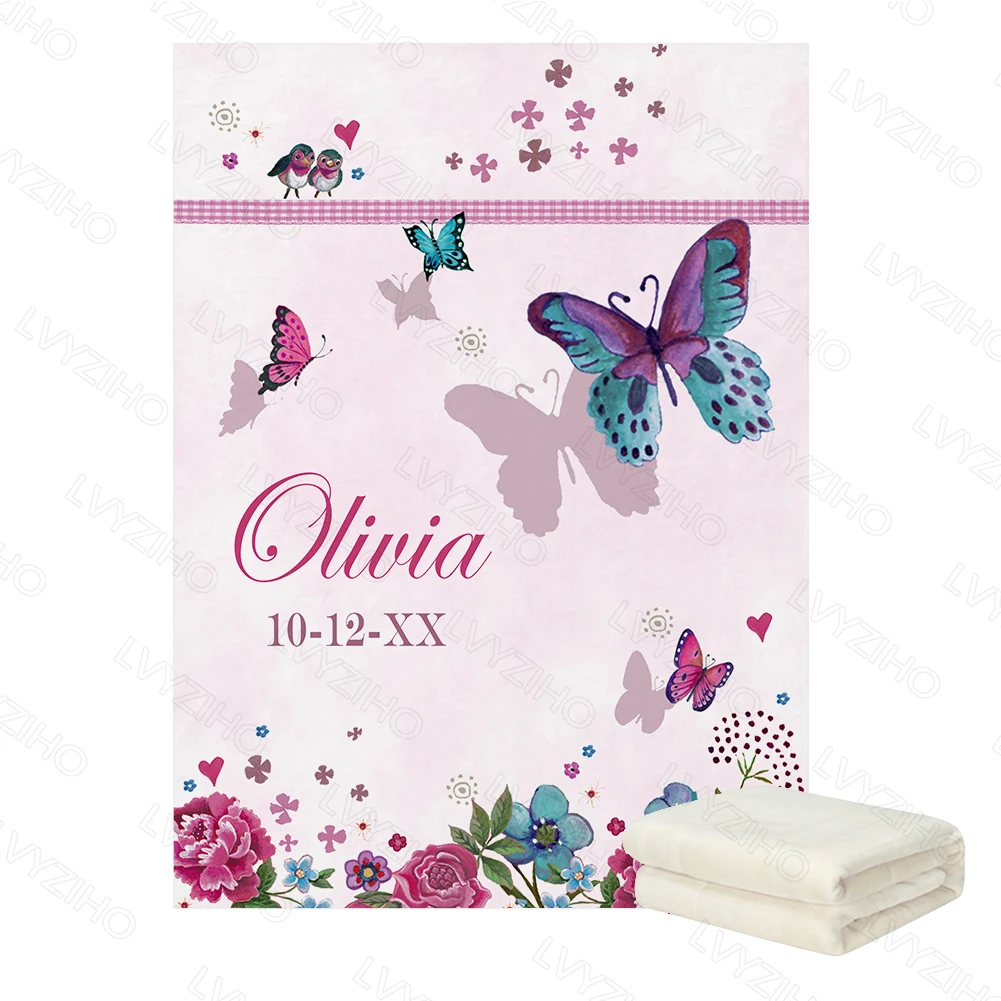LVYZIHO Dinosaur And Butterfly Baby Blanket Personalized Name Boy / Girl  Blanket - 30x40 / 48x60 / 60x80 Inches - Fleece Blanke - AliExpress