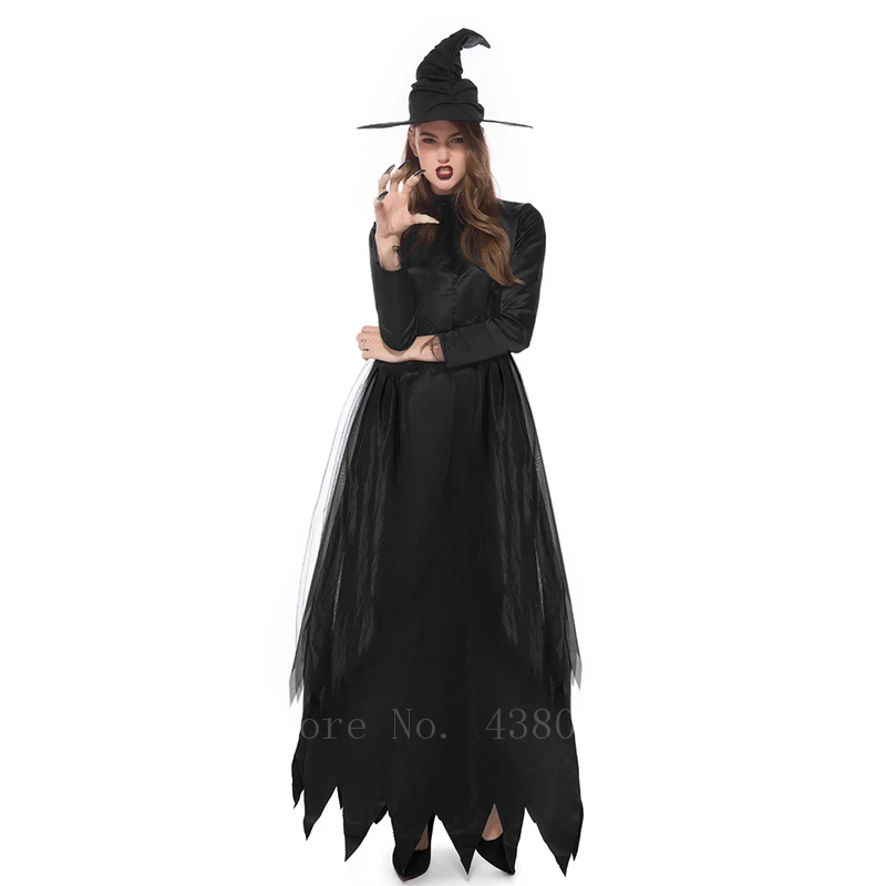 Женщина страшная Ведьма Косплей Карнавальный костюм на Хэллоуин черный платье вампира ужас маскарадный костюм дьявола - Цвет: Black