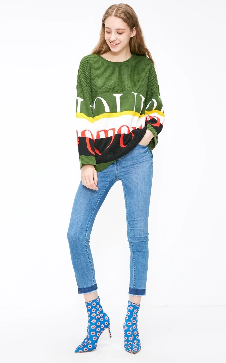 Vero Moda женские контрастные буквы с заниженным плечом свободный крой вязать | 319113518