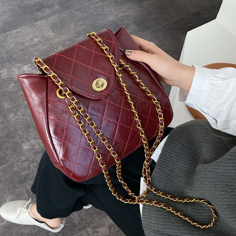 

Solid Color PU Leather Quilted Crossbody Bags For Women 2019 Fashion Chain Shoulder Messenger Bag Lady Travel Handbags