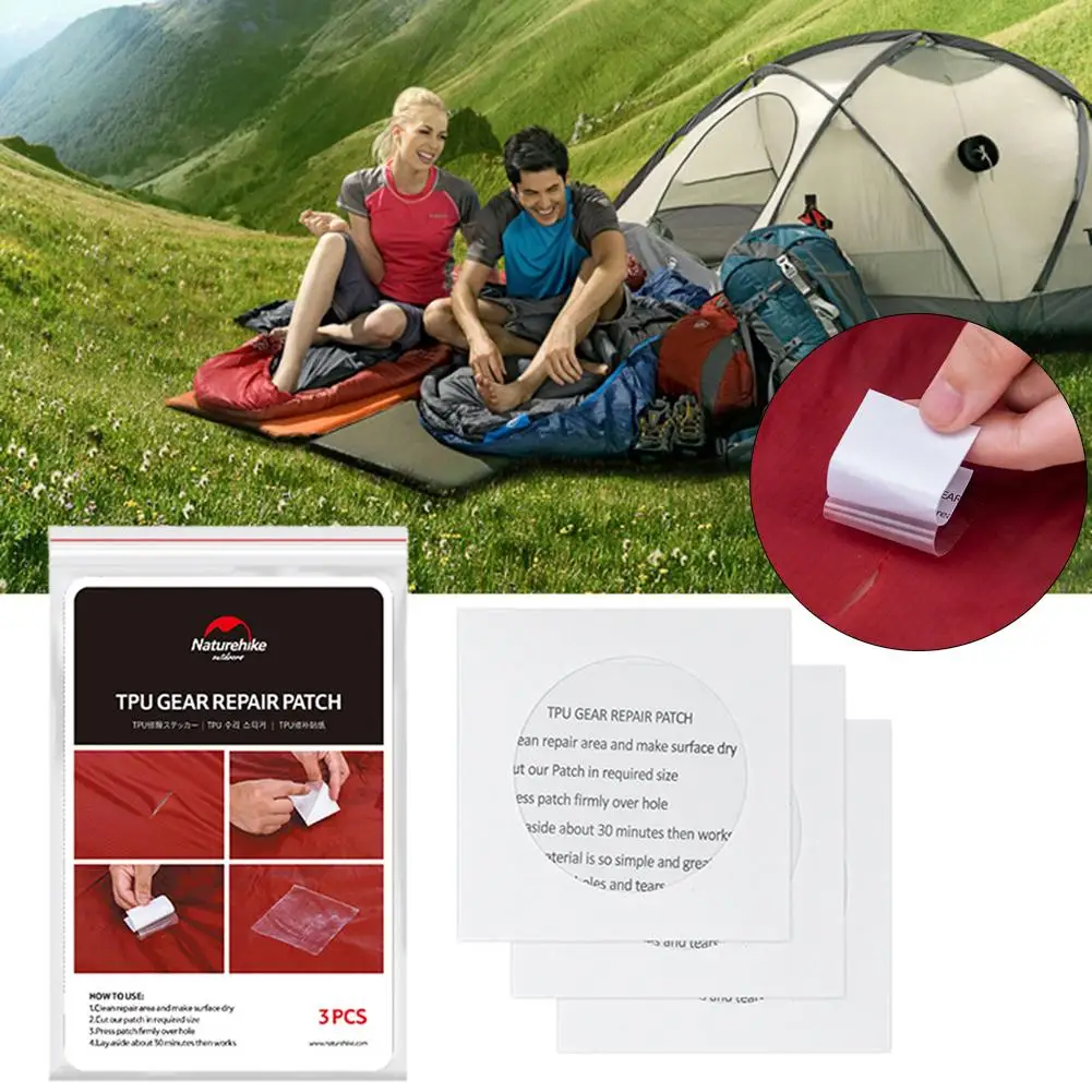 3Pcs Tent Repair Paste Waterproof Repair Patch Fabric Stickers For Tent Sleeping Bag Inflatable Cushion Translucent TPU Camping
