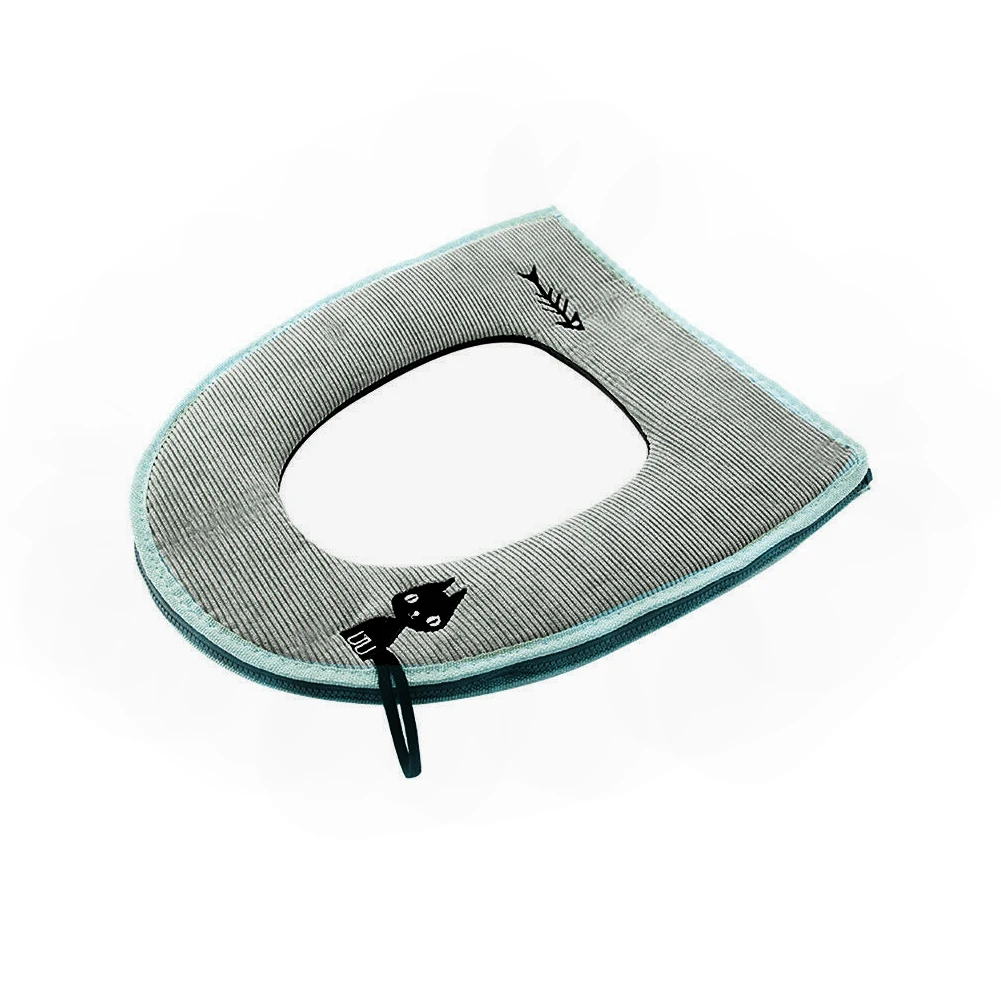 Синий Warm Soft Comfortable Washable Bathroom Cushion Closestool Toilet Seat Cover Zipper Pad Cute Cat Waterproof Mat Cartoon Home - Цвет: Синий