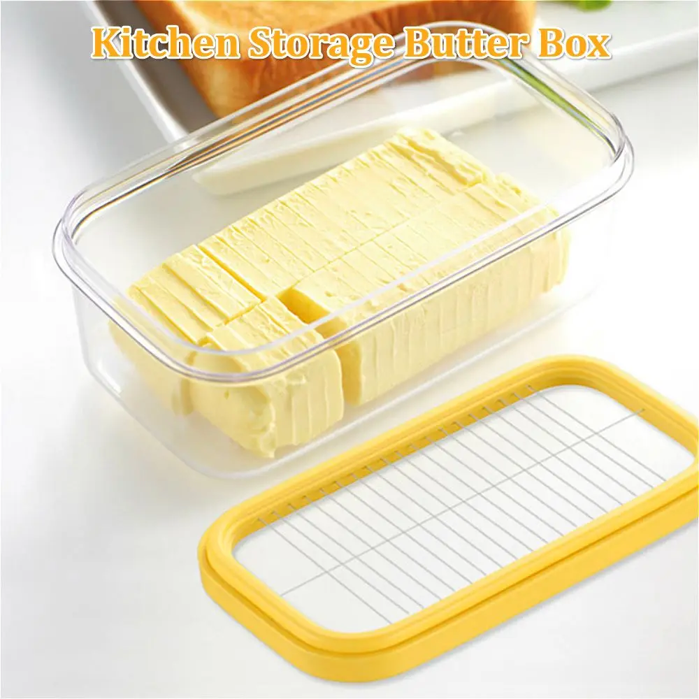 

Home Portable Butter Keeper Dish With Lid Sealing Cutting Kitchen Storage Butter Box Rectangle Cheese Food Container