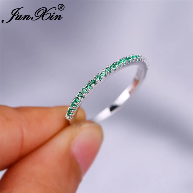Stackable Single Row Thin Rings For Women 925 Silver Rose Gold Round Zircon Green Red Stone Wedding Stacking Ring Daily Jewelry