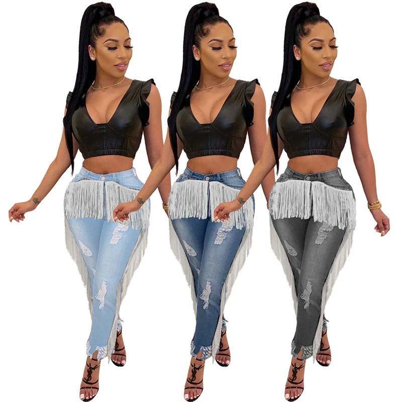 fringe plus size pants