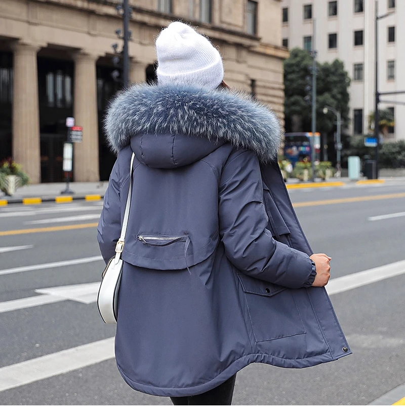 Fashionable Warm Cotton Liner Hooded Down Parkas Coat Winter Jacket Women Adjustable Waist Fur Collar Jacket Parka 2020 New