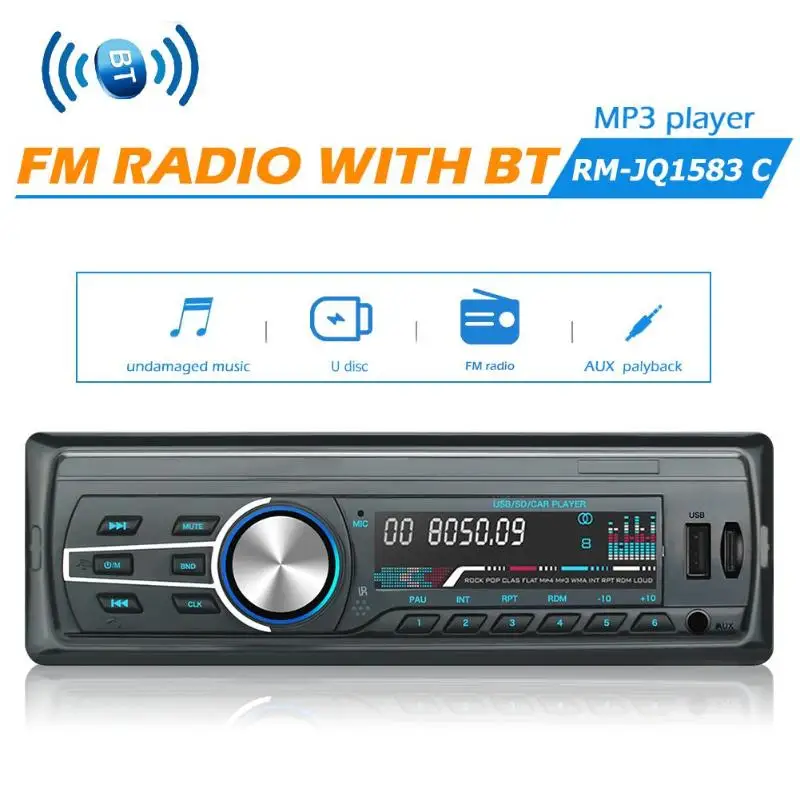 Универсальный 1 Din автомагнитола в тире стерео аудио USB FM радио RM-JQ1583C Bluetooth Hands-free головное устройство MP3 музыкальный плеер