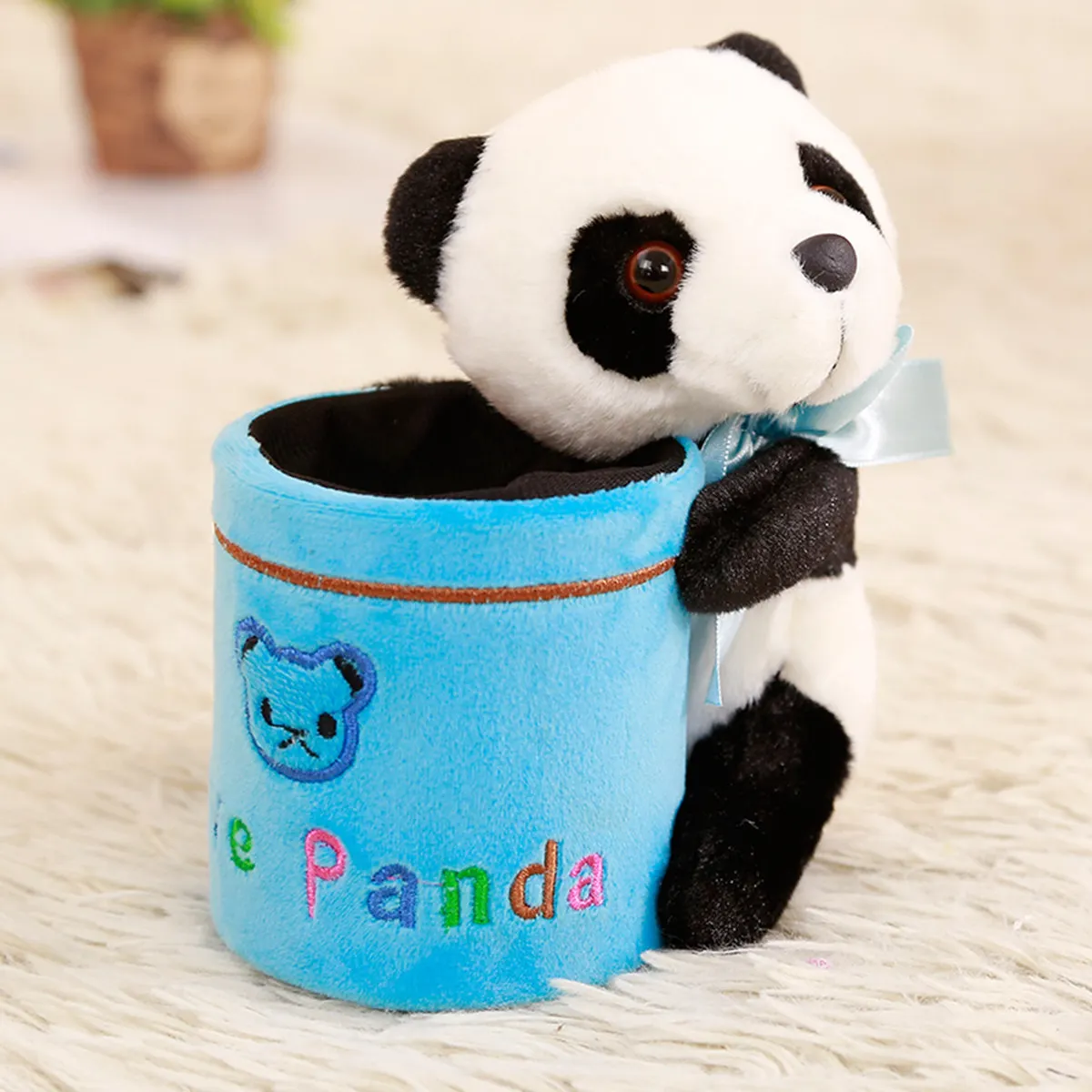 1 шт. Kawaii Panda Плюшевые игрушки для детей канцелярские принадлежности Подарочная коробка для карандашей щетка ручка горшок девочка мальчик мягкие плюшевые Взрослые День Рождения - Цвет: blue