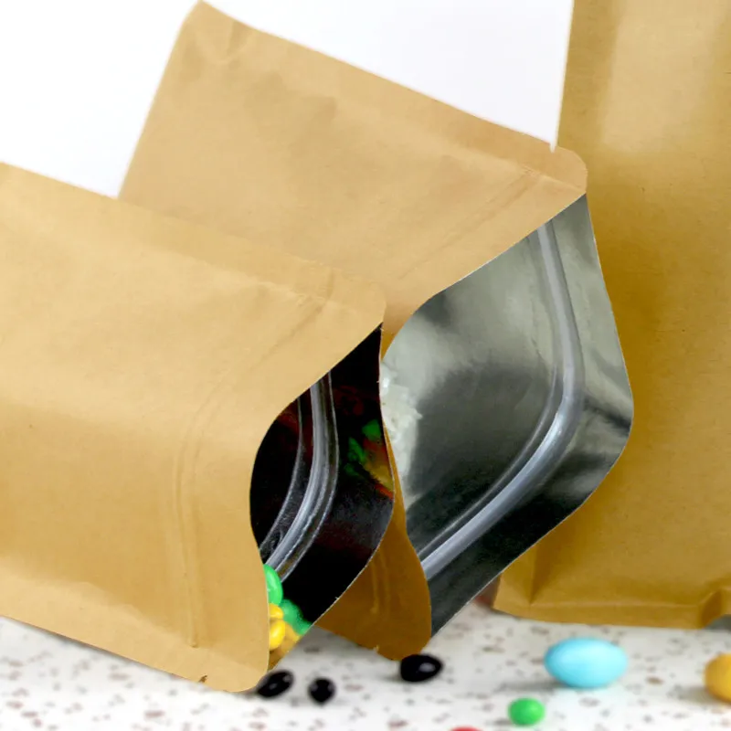 

18*30cm 50Pcs/ Lot Kraft Paper Mylar Ziplock Zip Lock Storage Packing Pouches Kraft Aluminum Foil Heat Seal Valve Packaging Bag