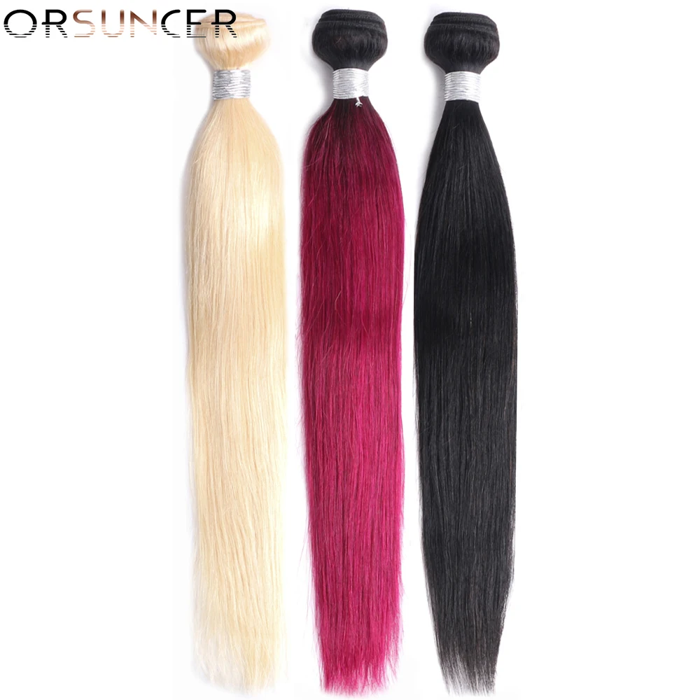 ORSUNCER Straight Human Hair bundle Peruvian Hair 8-24 Inch Non-Remy bundles T1B/Bug/613 Colors Hair Extension Medium Ratio