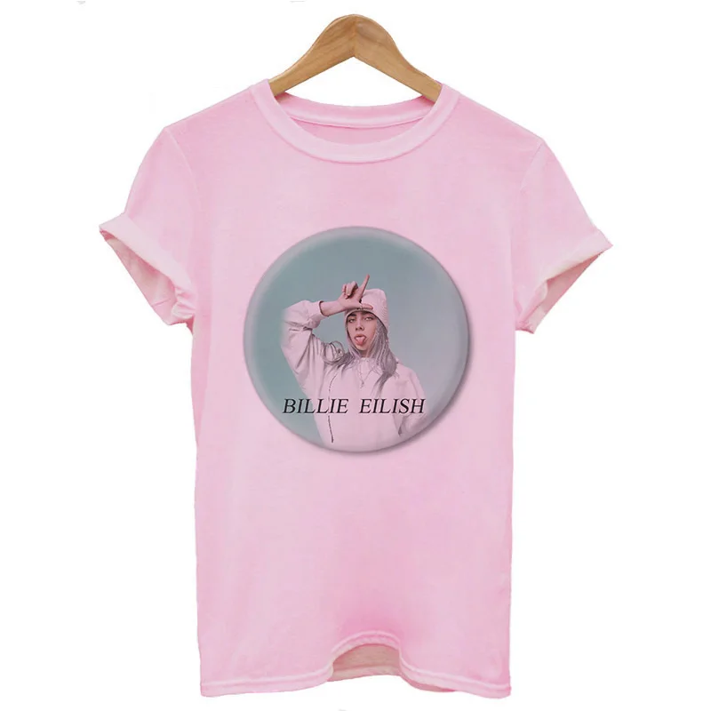 3822-Pink Уличная футболка в стиле хип-хоп Billie Eilish, женская футболка в стиле Харадзюку, повседневная мужская футболка с круглым вырезом и короткими рукавами, крутая графическая футболка в стиле хипстер - Цвет: 3822-Pink