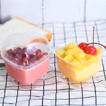 

20pcs 120ml Mousse Dessert Cup with lid Disposable Plastic Tableware Heart-shaped Party Wedding Supplies pudding Pastry Tools