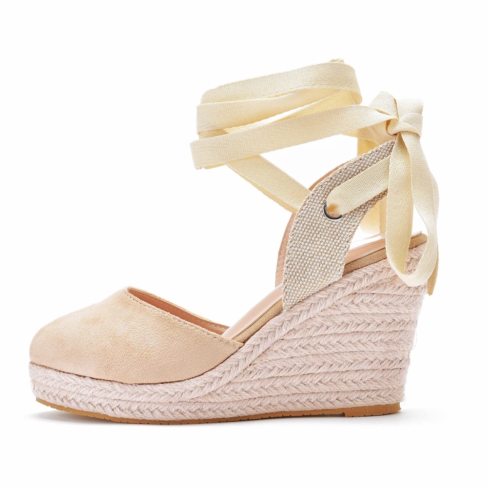 Platform High Heels Sandals Women Ankle Buckle Closed Toe Rubber Lace-up