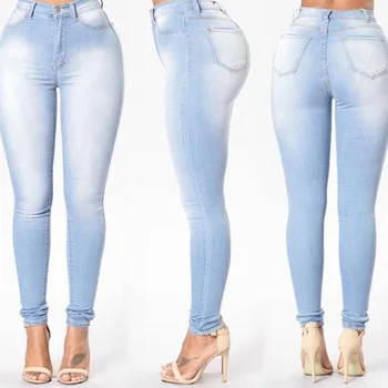 

Bigsweety Spring Autumn Casual Denim Pencil Pants Women Grinding White Elastic Skinny Stretch Jeans High Waist Jeans Plus Size