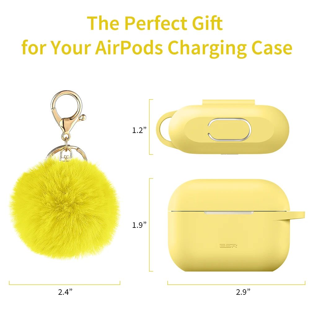 ESR защитный чехол для AirPods Pro Мягкий Тонкий силиконовый чехол с меховым помпоном брелок Видимый передний светодиодный чехол для AirPods Pro