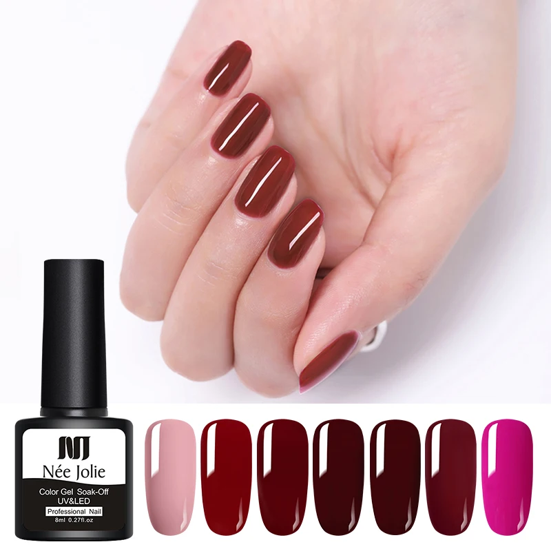 

NEE JOLIE 8ml Red Series Color Nail UV Gel Polish One-shot Color Soak Off Nail Art Gel Varnish LED Lamp Need 12 Colors Available