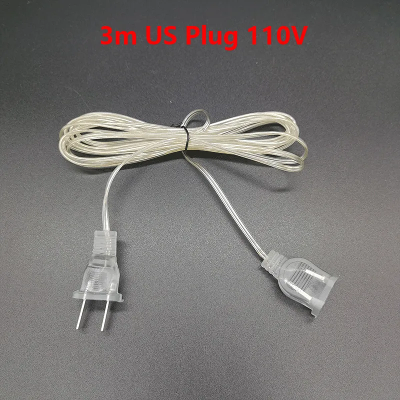 Tanie 3m przedłużacz na wtyczkę drutu rozszerzenie kabel USB/ue/US wtyczka dla girlanda żarówkowa sklep