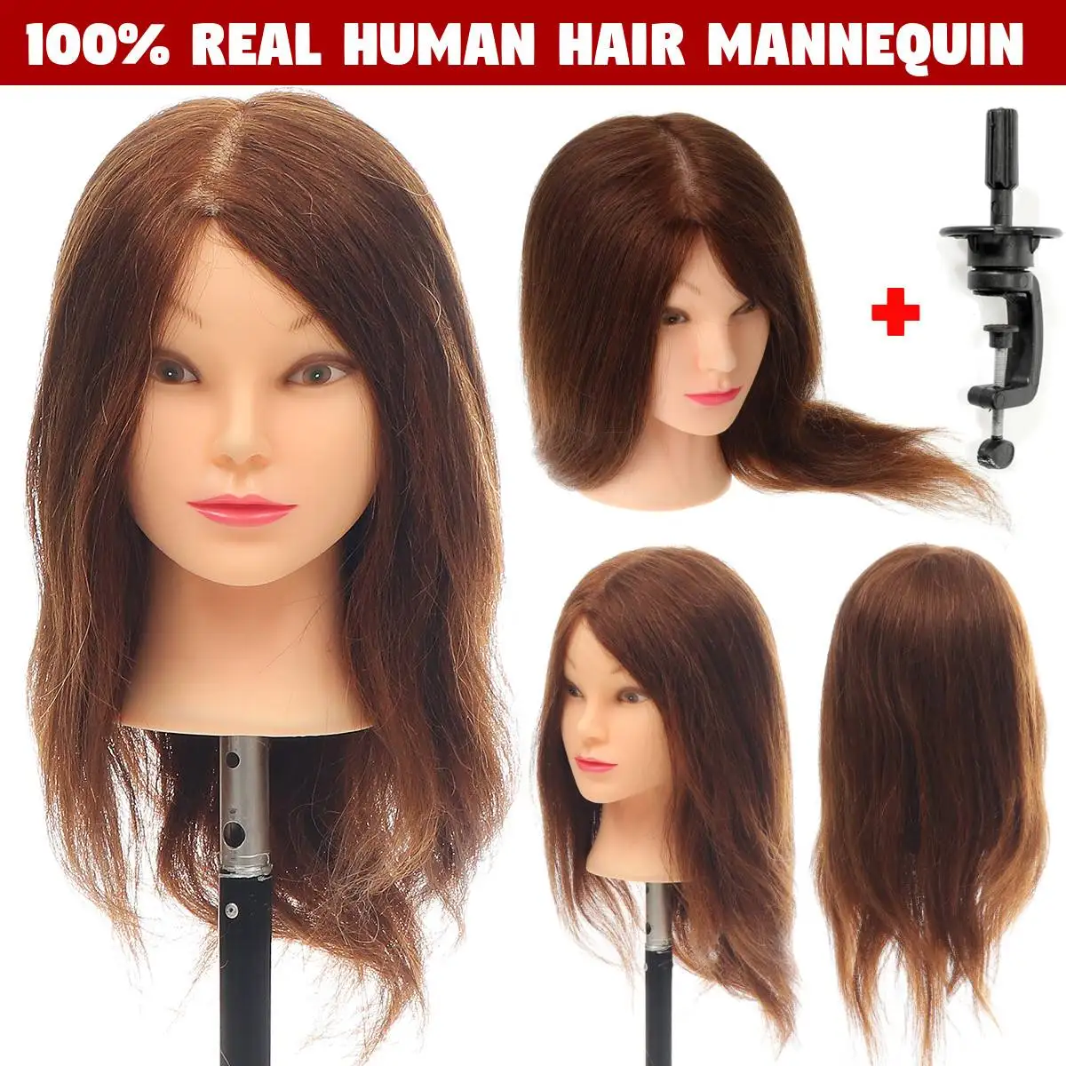 

Hairdressing Mannequin Head With 100% Natural Human Hair For Hairstyles Hairdressers Curling Practice Training Head 18 Inches