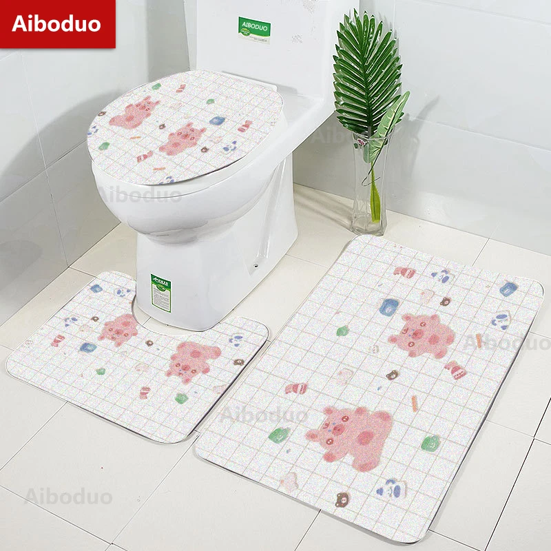 

Aiboduo 50*80/40*60cm INS Style Bear Non Slip 3pcs/set Toilet Lid Cover Set S M Cute Home Decoration BathMat Carpet Restroom Rug