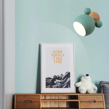 

LED Wall Lamp E27 Macaron Background Wall Lights Children Reading Bedside Fixture Home Bedroom Wood Sconces Green