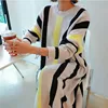 Autumn And Winter New Large Size Long Sweater Dress Women Loose Striped Knitted Sweater Korea Style Casual Knit Dresses 2022 ► Photo 2/6